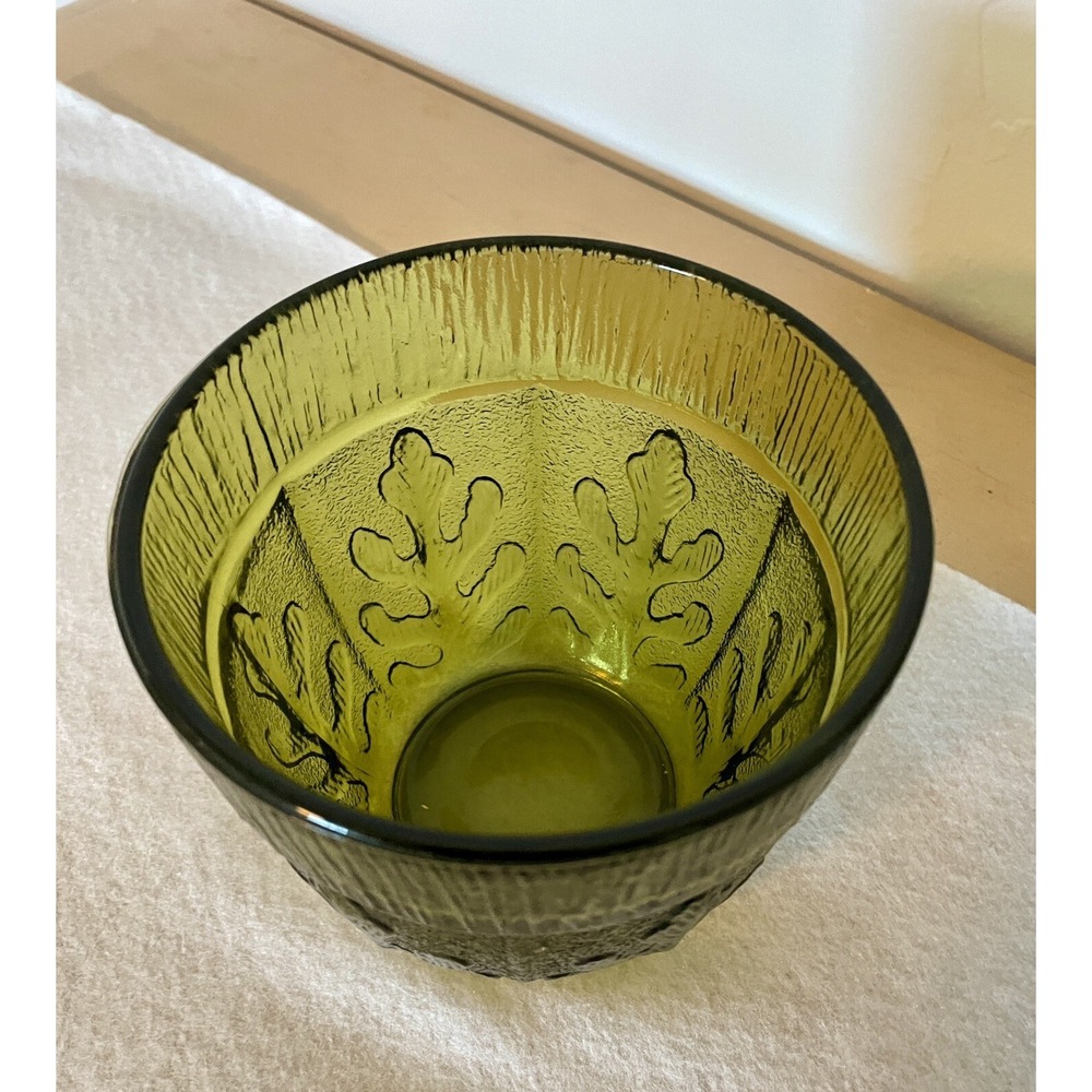 Vintage FTD 1975 Green Glass Vase Planter Embossed Oak Leaf Design MCM - Picture 3 of 7